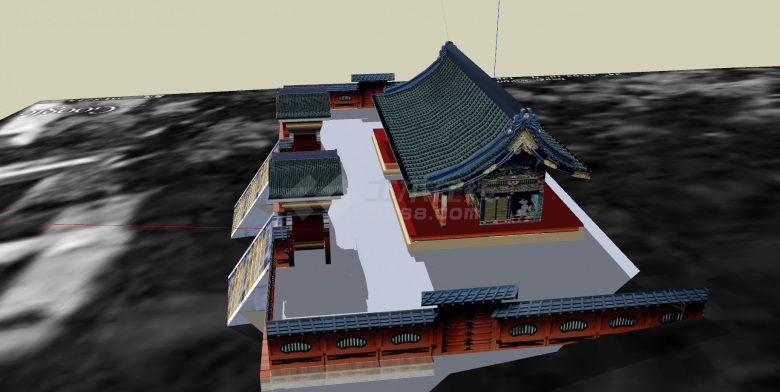 日本寺庙及古建筑青色顶su模型-图一