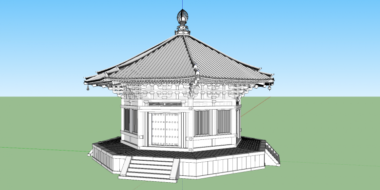 日本古建白色单层建筑su模型-图一
