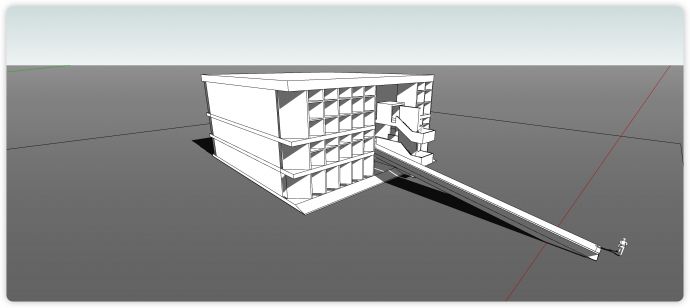立方体结构带行车道工厂主联合建筑su模型_图1