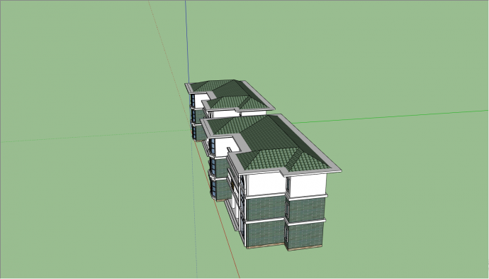 双栋的绿色白色相间的三层别墅su模型_图1