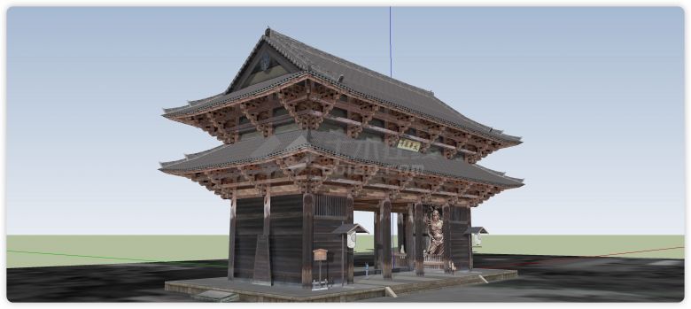 双层歇山顶木结构古寺su模型-图二