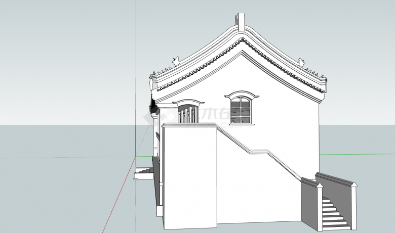 中式古建双层办公楼su模型-图一