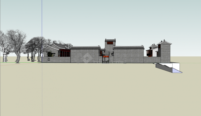 中式复古厅房院su模型-图二