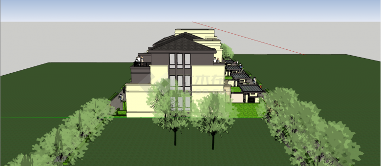 三层黑色坡顶联排别墅su模型-图二