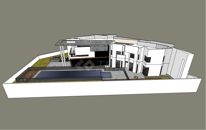 豪华现代风格带泳池别墅su模型-图二