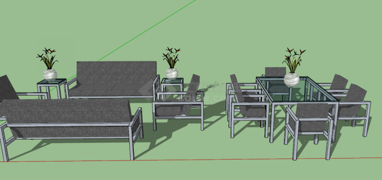 灰色简约沙发桌椅套系家具su模型-图二