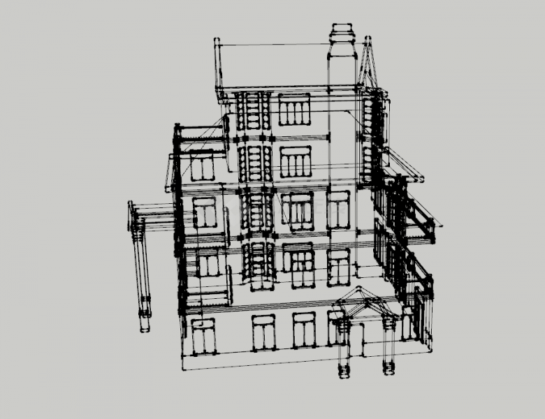 一体4层带有大落地窗的的别墅su模型-图一