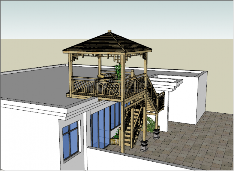 现代木质休闲阳台舒适楼梯su模型-图二