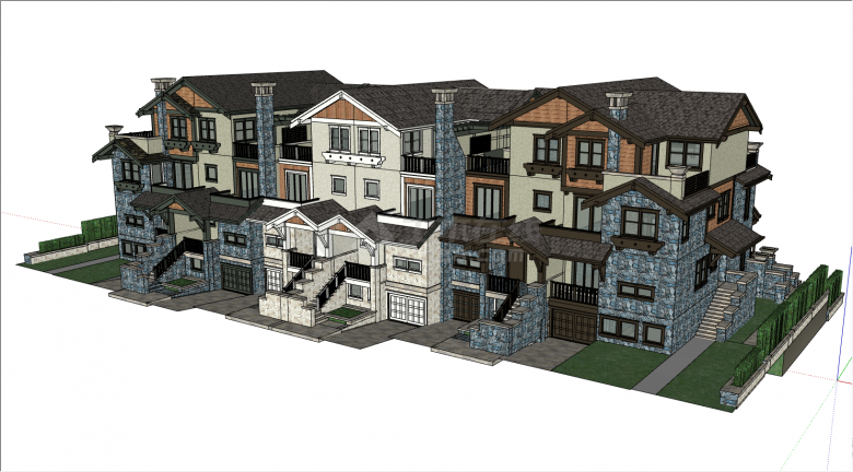 带有北美风情的联排的别墅建筑su模型-图二