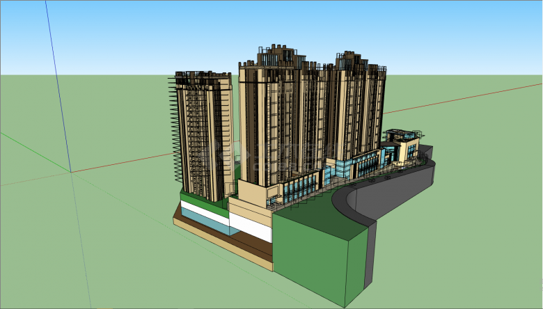 大型园林式现代住宅建筑su模型-图一