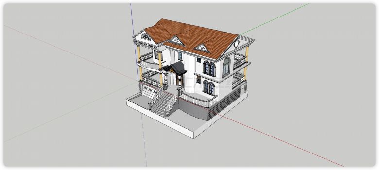 三层前厅步梯欧式小别墅su模型-图一