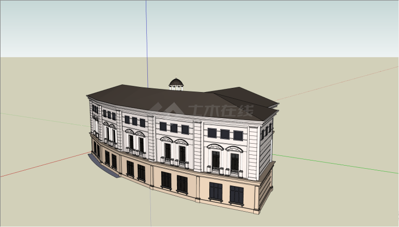三层的带有弧形的建筑的会所su模型-图二