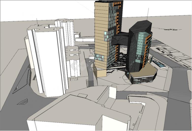 城市商业办公综合体立体步行内街su模型-图二