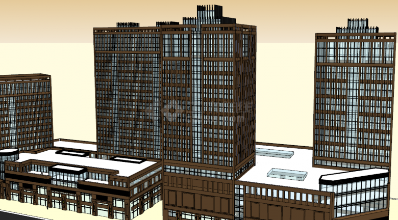 大型深棕色商业建筑 su模型-图二