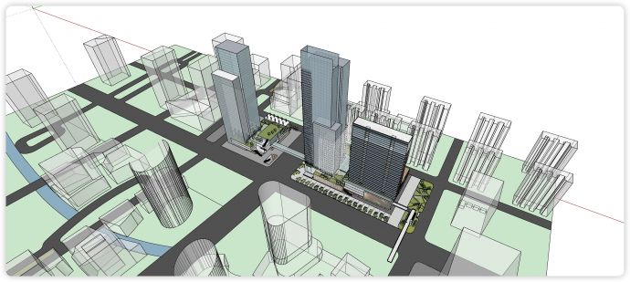 综合体城市设计立面造型贴图su模型_图1