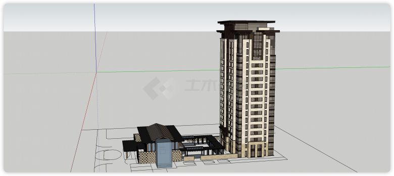 玻璃结构米色主体住宅区项目su模型-图二