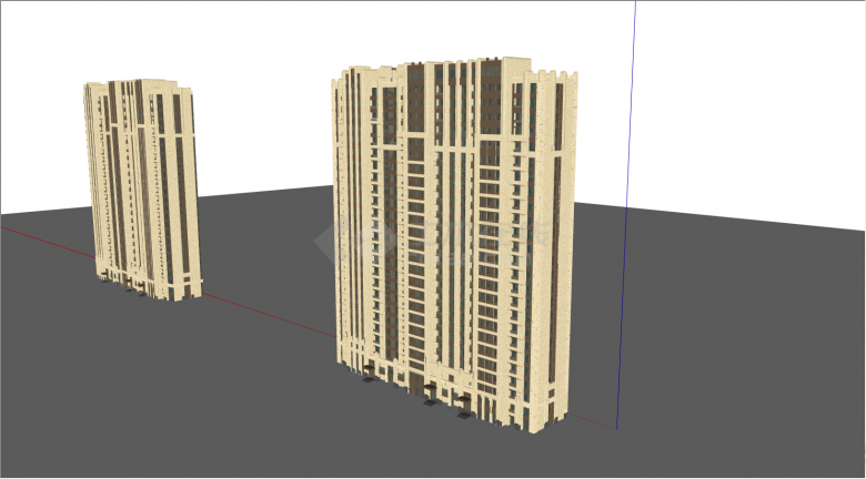 两栋高层的黄色的住宅建筑su模型-图一