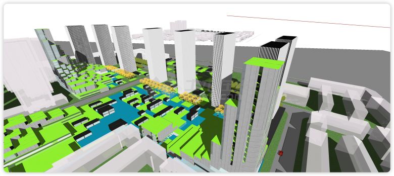 矩形柱体造型住宅区项目su模型-图二