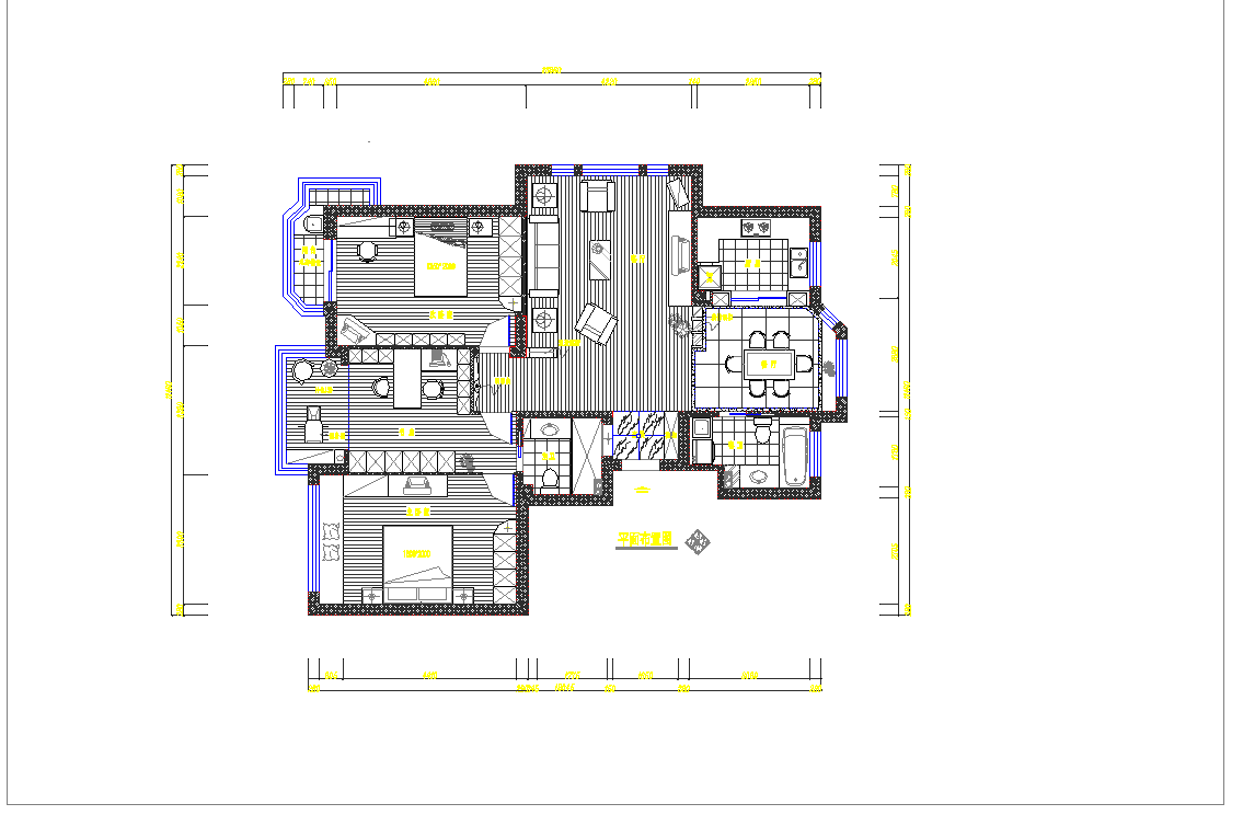某地三室两厅两卫设计图CAD图纸