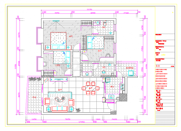 某地两套三室两厅装修图CAD图纸-图二