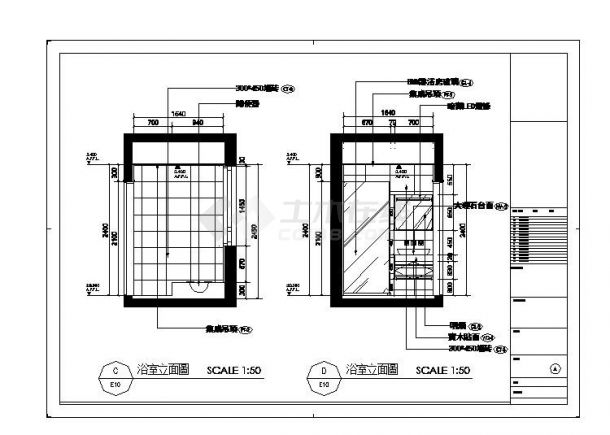 四居室样板间CAD装修施工图-图二