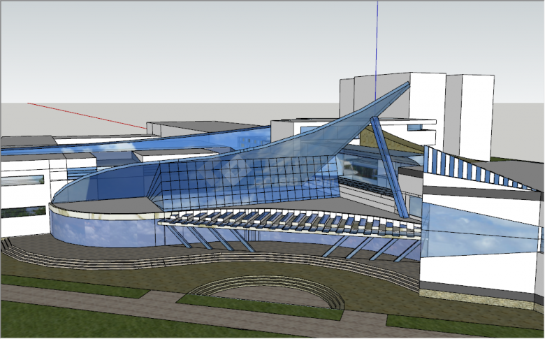 现代设计感蓝色玻璃墙大学生活动中心建筑su模型-图一