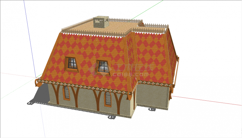 带有露台的有民族特色的房子su模型-图二