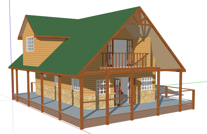  二层简约小木屋建筑su模型_图1