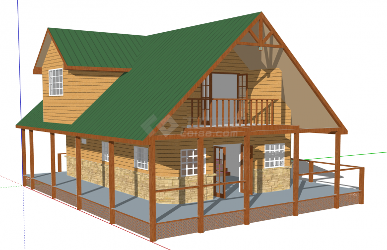  二层简约小木屋建筑su模型-图一
