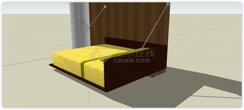 可收纳靠墙木结构双人床su模型-图二