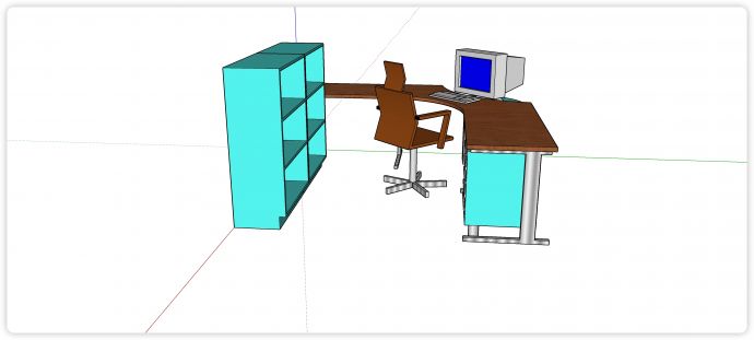 转角座位开放空间置物架工作台su模型_图1