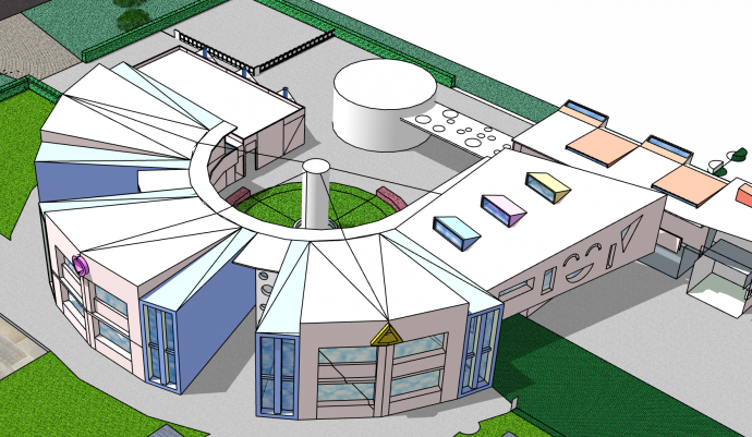 半圆形外观建筑幼儿园su模型_图1