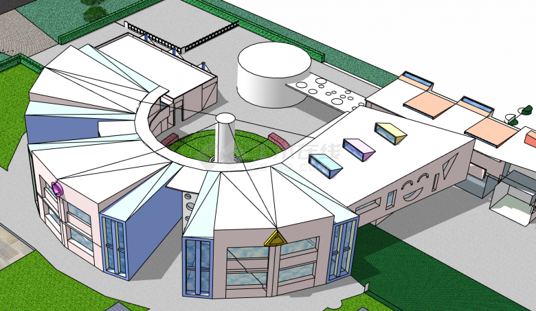 半圆形外观建筑幼儿园su模型-图一