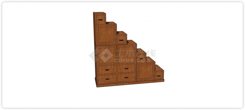 阶梯造型实木抽屉柜su模型-图二