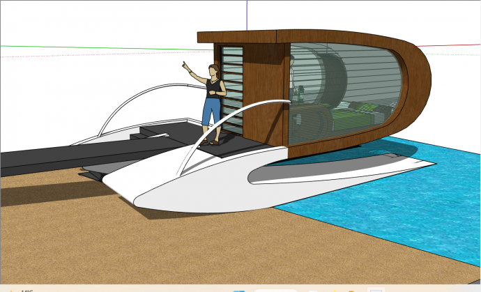 建在海上的带大玻璃的木屋 su模型_图1