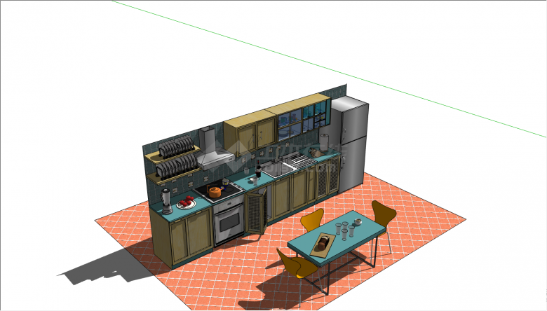 设施齐全现简洁的厨房su模型-图二