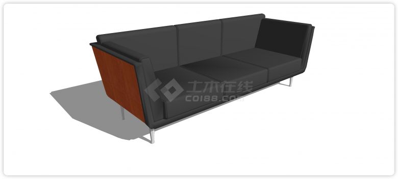 红木外结构黑色简约沙发su模型-图二