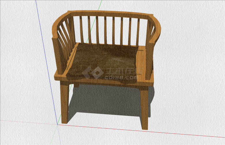 木质矮靠背中式单人桌椅su模型-图一