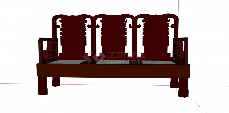 新中式木制三座沙发su模型-图二