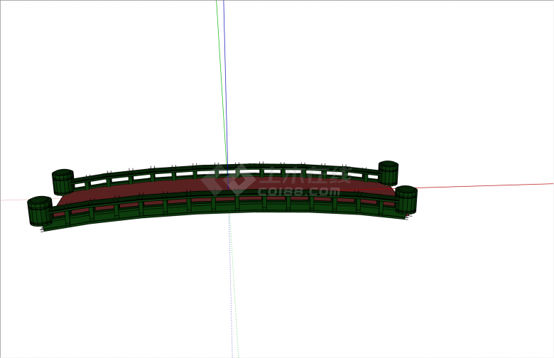 矮扶手中式风格木桥su模型-图二