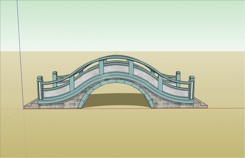 中式特色青砖拱桥su模型-图一