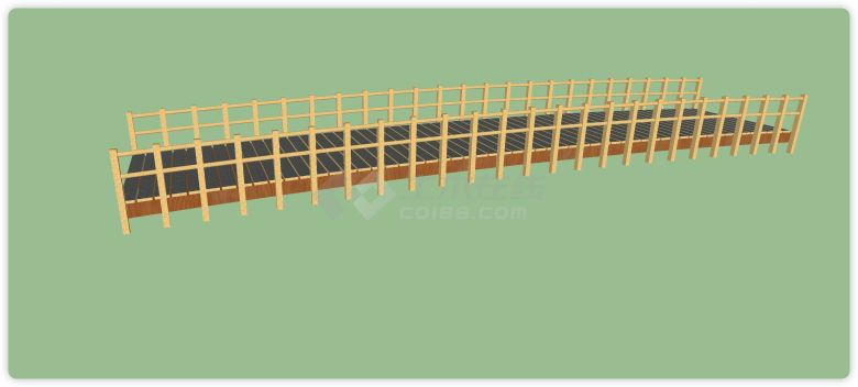 木方双管围栏横板桥面观景桥su模型-图二