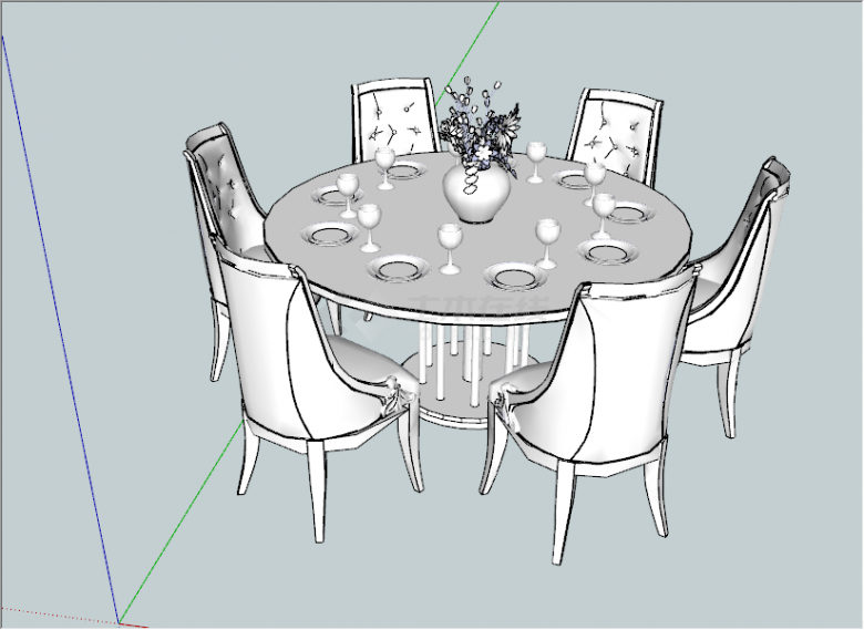 欧式风格白色圆型餐桌su模型-图一