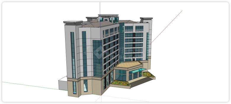 灰色主体蓝色玻璃五冶公建办公楼平面立面总图su模型-图二