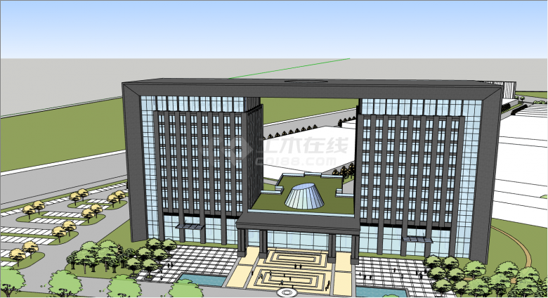 双子大型办公楼建筑su模型-图二