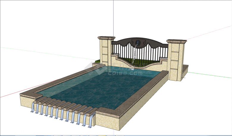 现代大型水池景观su模型-图二