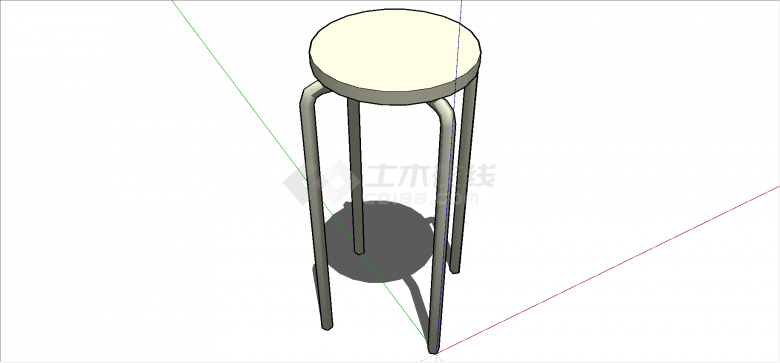 现代四条长圆柱支撑样式圆凳面木凳su模型-图二