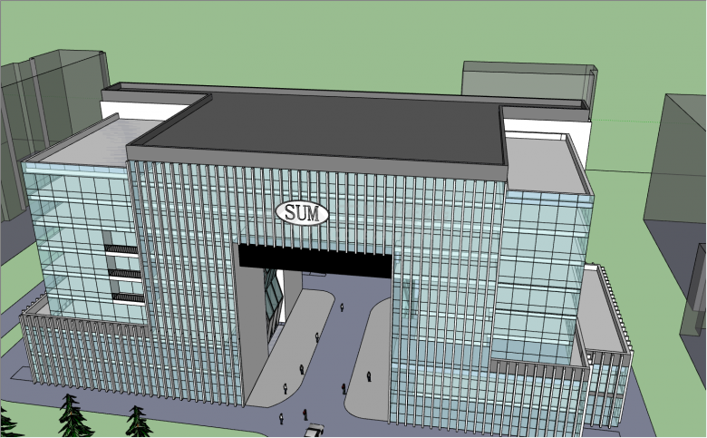 路边8层大面积玻璃装饰的办公楼su模型-图一