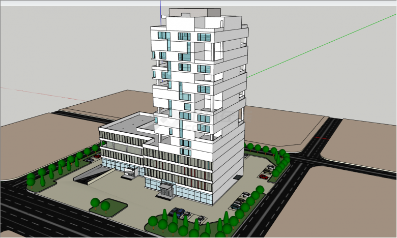 道路边多层建筑日式风格的办公楼su模型-图二