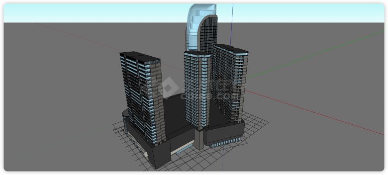 深灰色结构玻璃面主体办公楼su模型-图二